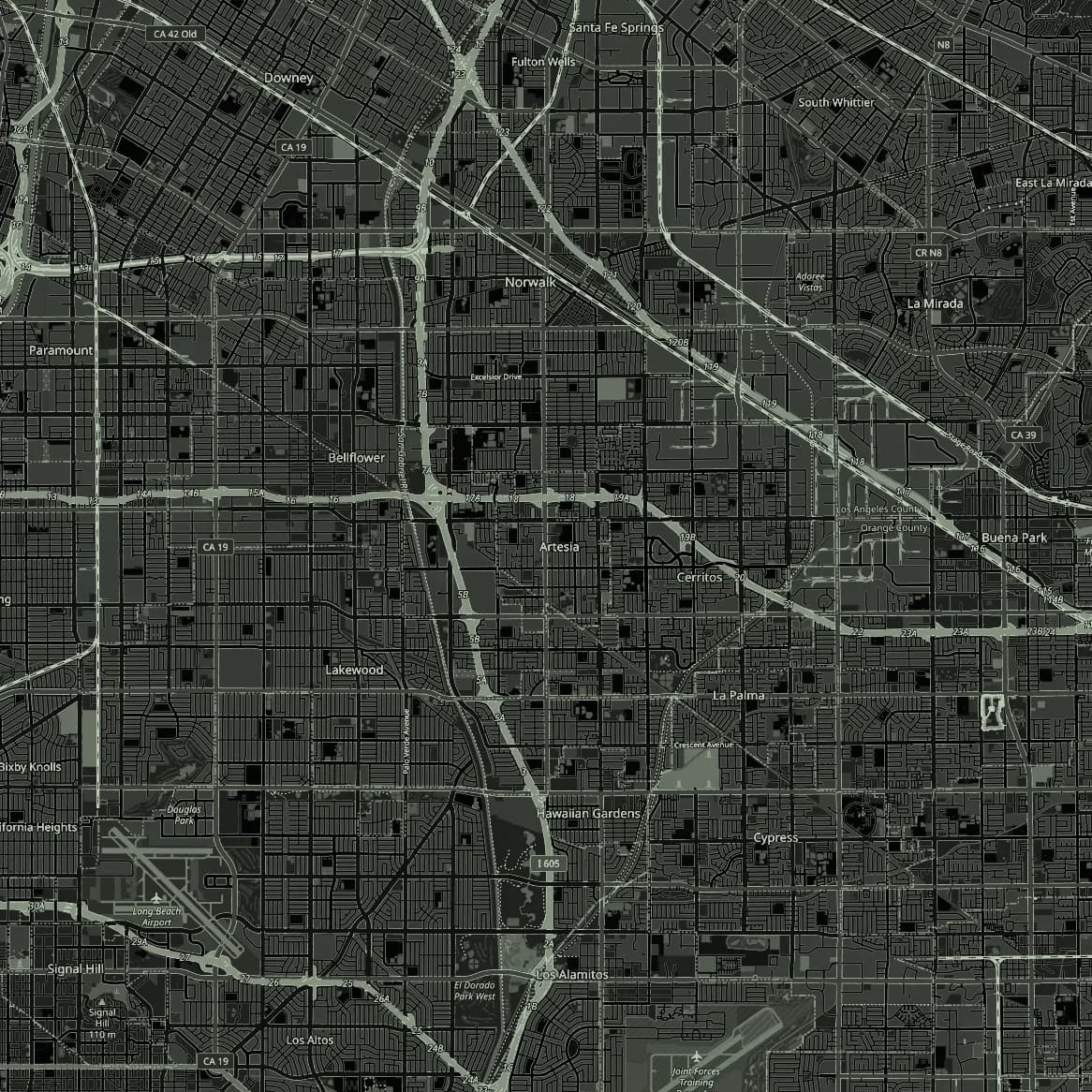 Map of the cities around Artesia, CA, centered on the Rx2BFIT office